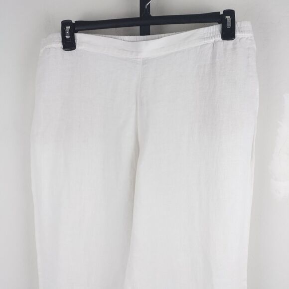 J. Jill White Linen Wide Leg Pull On Elastic Waist Pants - Picture 4 of 8